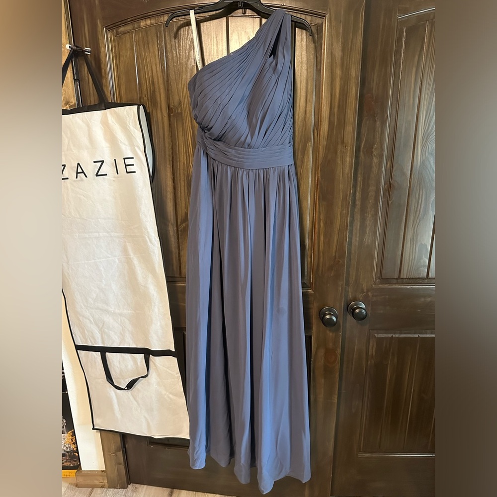 NWOT Azazie Molly A Line One Shoulder Chiffon Maxi Dress in Stormy Purple